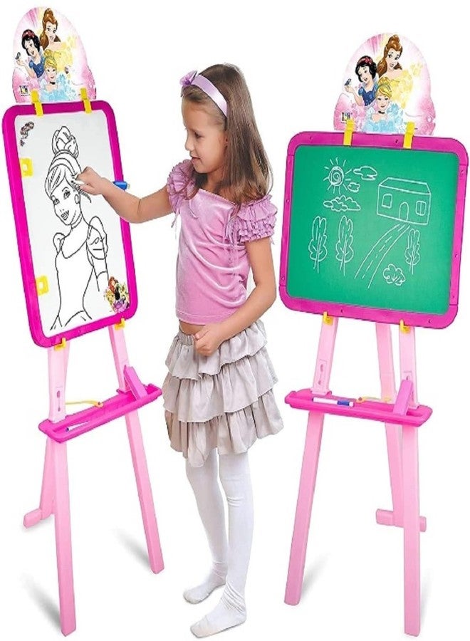 LONGMIRE Magnetic Writing Activity Board for Kids with Stand White Board Black Board for Boys Girls Board for Home Kids School with Plastic Frame Made in India (5 in 1 Easel Board) - Image 1
